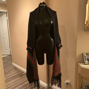 Cashmere Blend Black Open Cardigan with Sleeves